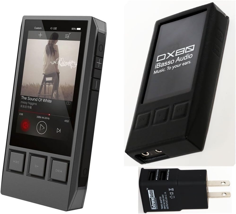 iBasso DX80 High Resolution Audio Player with Dignis Leather Case (Black) Extreme Audio USB Charger Kit [USA One Year Warranty Included]