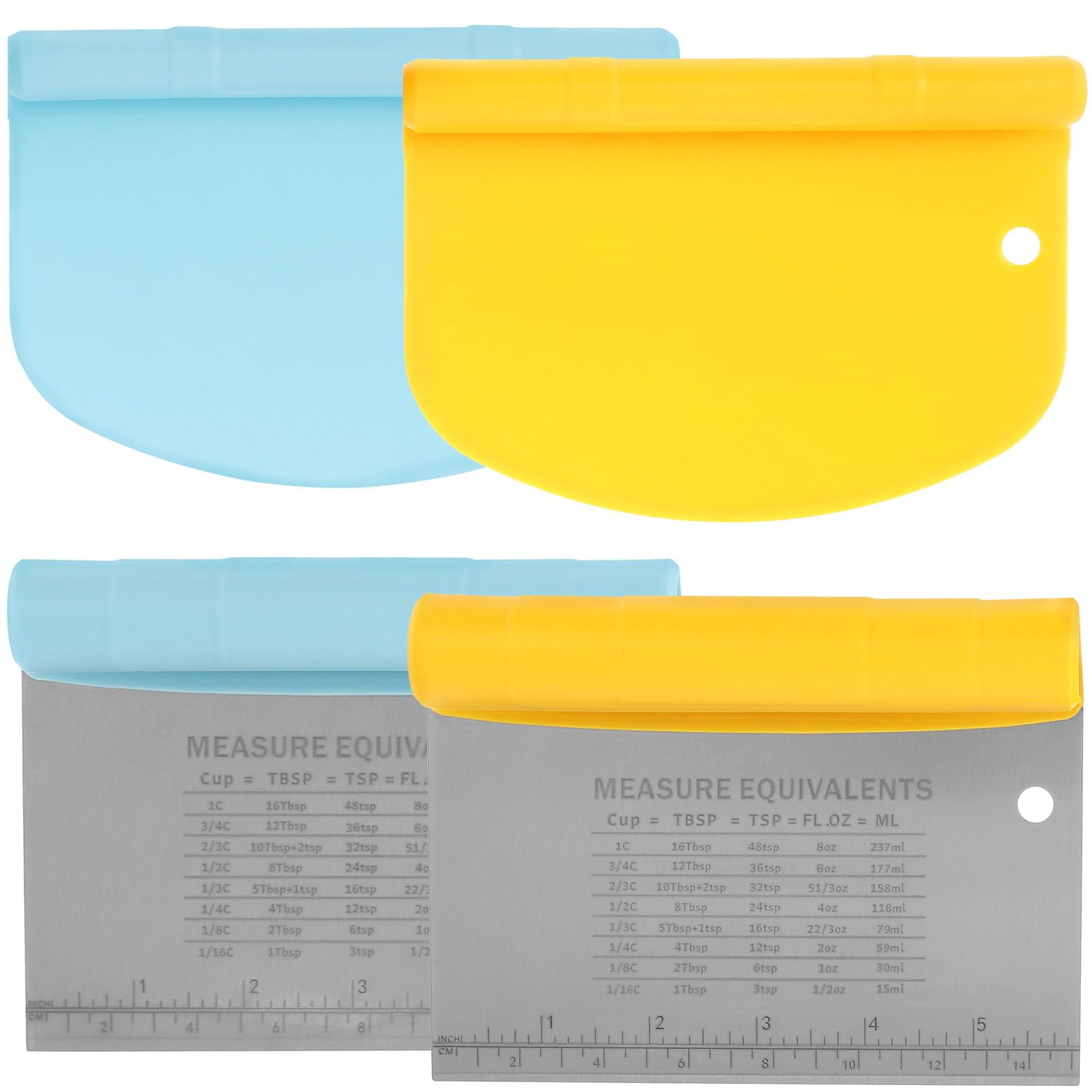 FALESOUL 2 Pcs Bench Scraper Dough Cutter Tool, Multi-Purpose Pastry Cutter Tool Dough Scraper for Baking, Stainless Steel Pastry Scraper Dough Cutter with Grip Handles & Measuring Scale (Blue+Yellow)