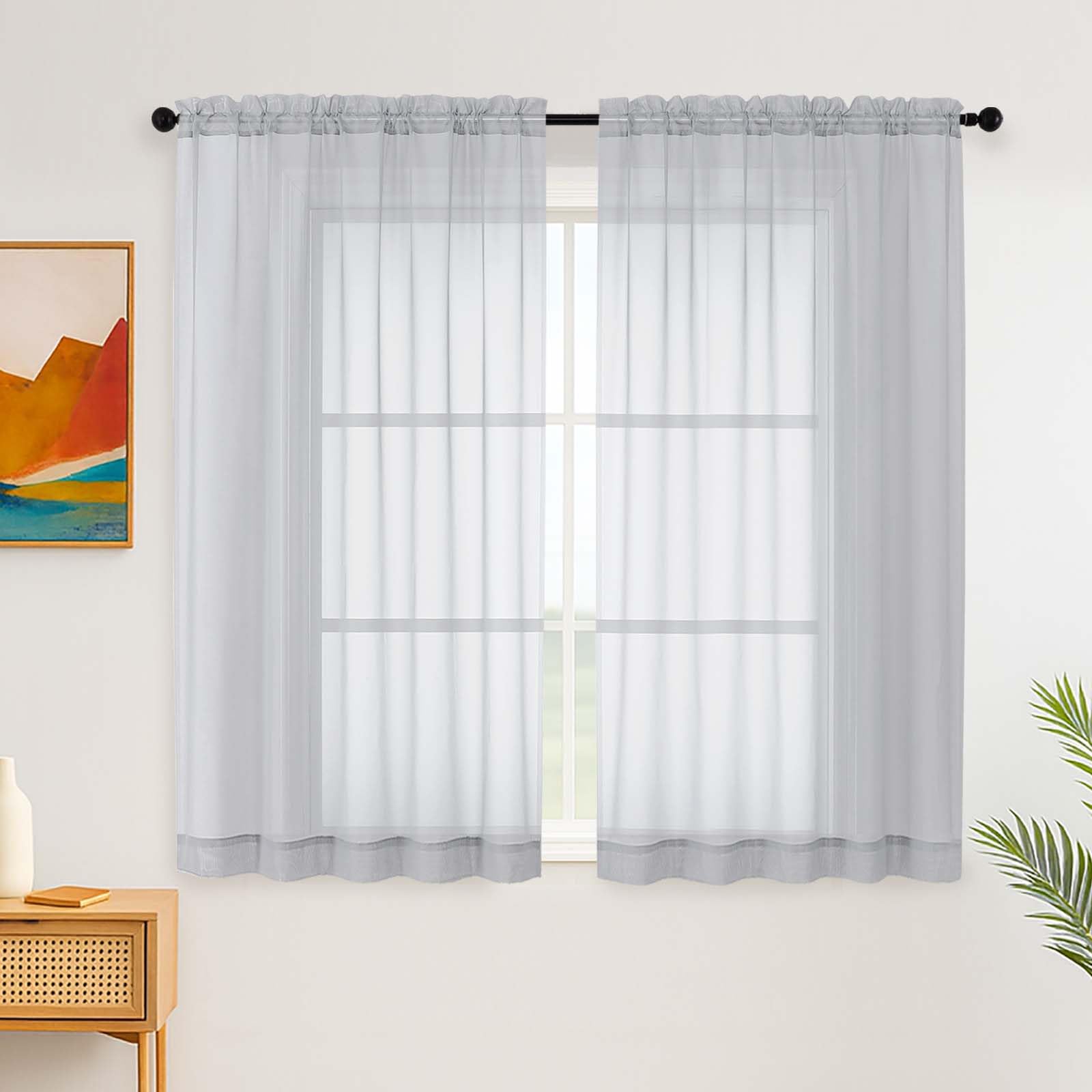 Simplebrand Light Grey Sheer Curtains, 163 cm Length, 2 Panels Set - Light Filtering, Rod Pocket Window Curtains for Bedroom (Light Grey, 150cm W x 163cm L)