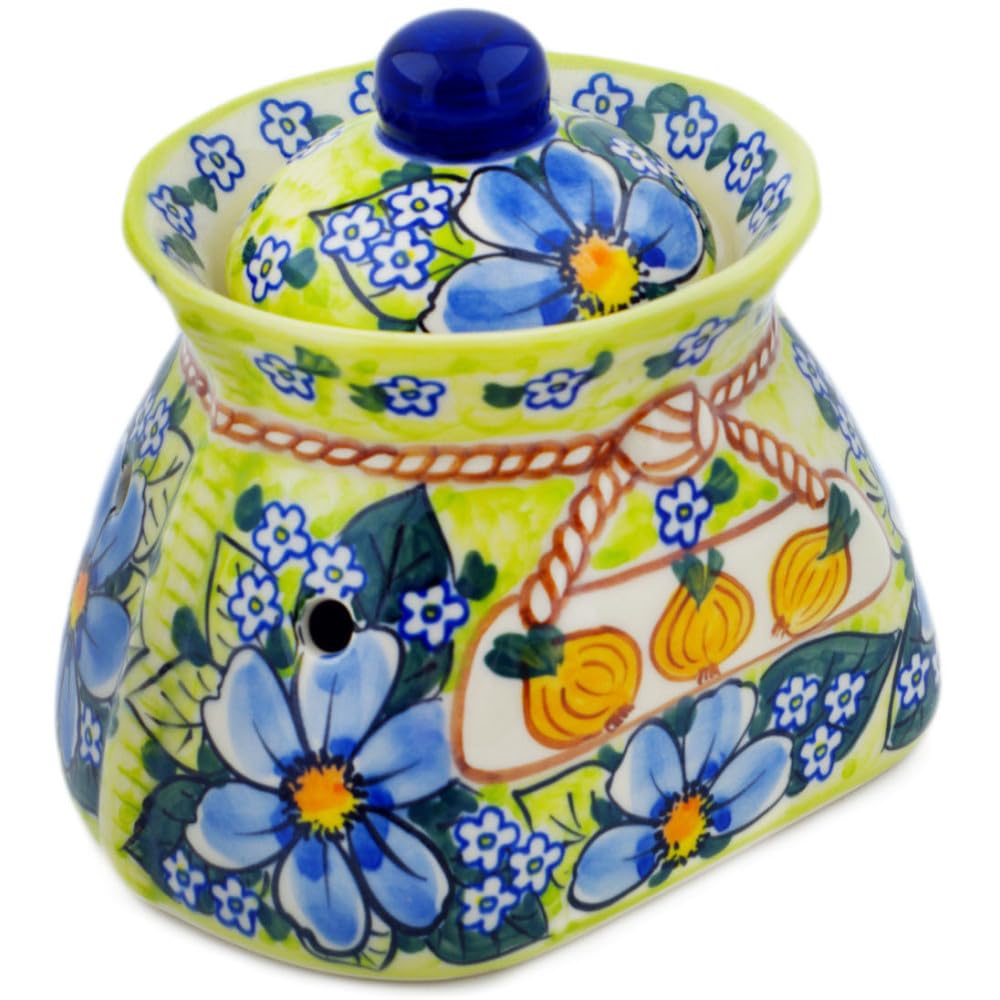Authentic Polish Pottery Garlic and Onion Jar Signature UNIKAT in Beautiful Dream Design Handmade in Boles?awiec Poland + Certificate of Authenticity