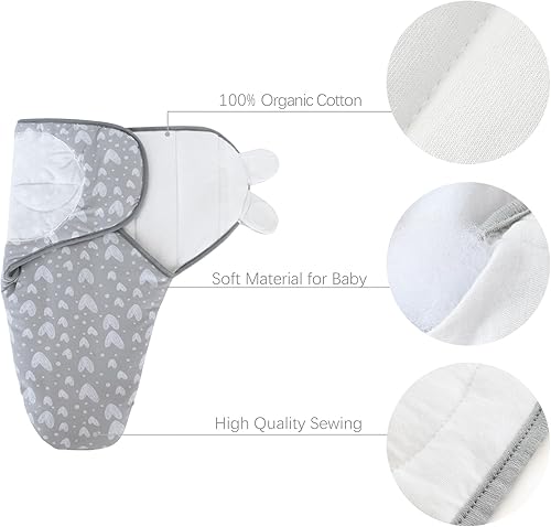 Miniatura 20 de Biloban Pañales para bebés de 0 a 3 meses para niñas, manta de algodón para envolver al recién nacido, gris y rosa, paquete de 2 Gris + Rosa,Gris +