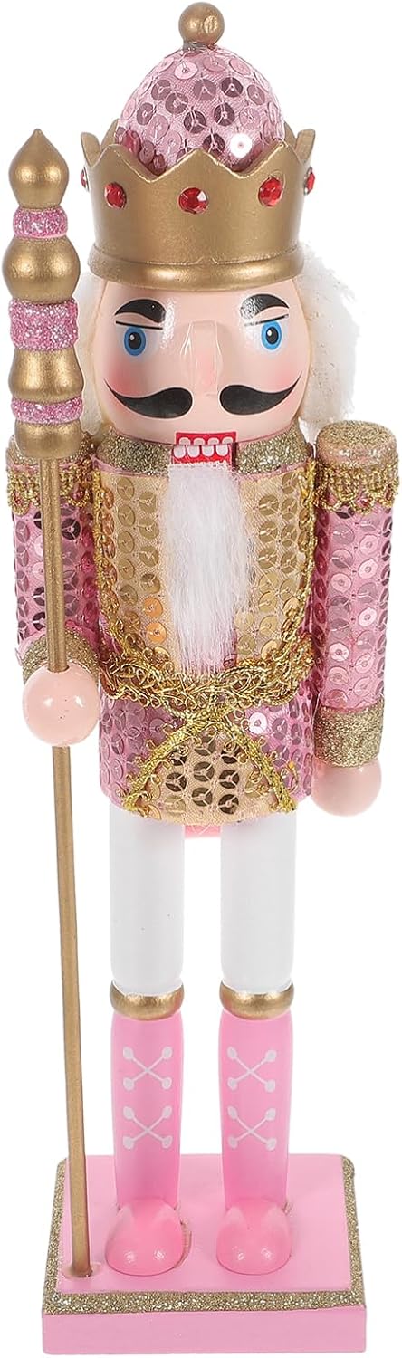 LIOOBO Pink Nutcracker Christmas Decor:12Inch Nutcracker Ornament King Soldier Figures Traditional Wooden Christmas Decorations for Shelves and Tables Tabletop Indoor Collectible Ornament