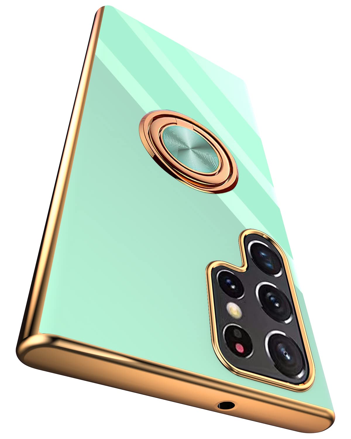 Tnarru Compatible for Samsung Galaxy S22 Ultra Case with Ring Holder Kickstand [with Magnetic] Soft TPU Shockproof Electroplated Protective Phone Case