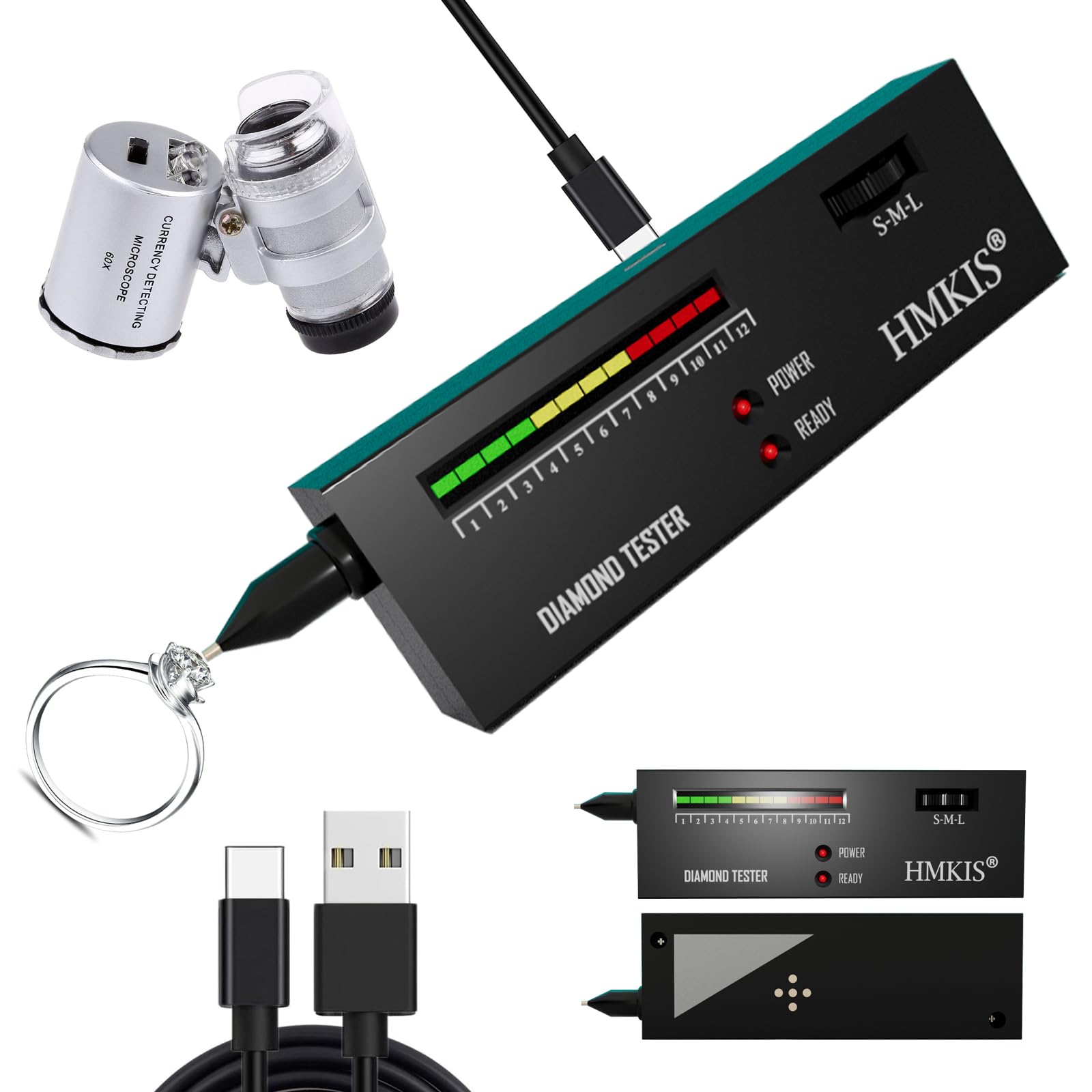 HMKIS Diamond Tester Pen, High Accuracy Jewelry Diamond Tester＋ 60X Mini LED Magnifying, Professional Diamond Selector for Novice and Expert, Thermal Conductivity Meter