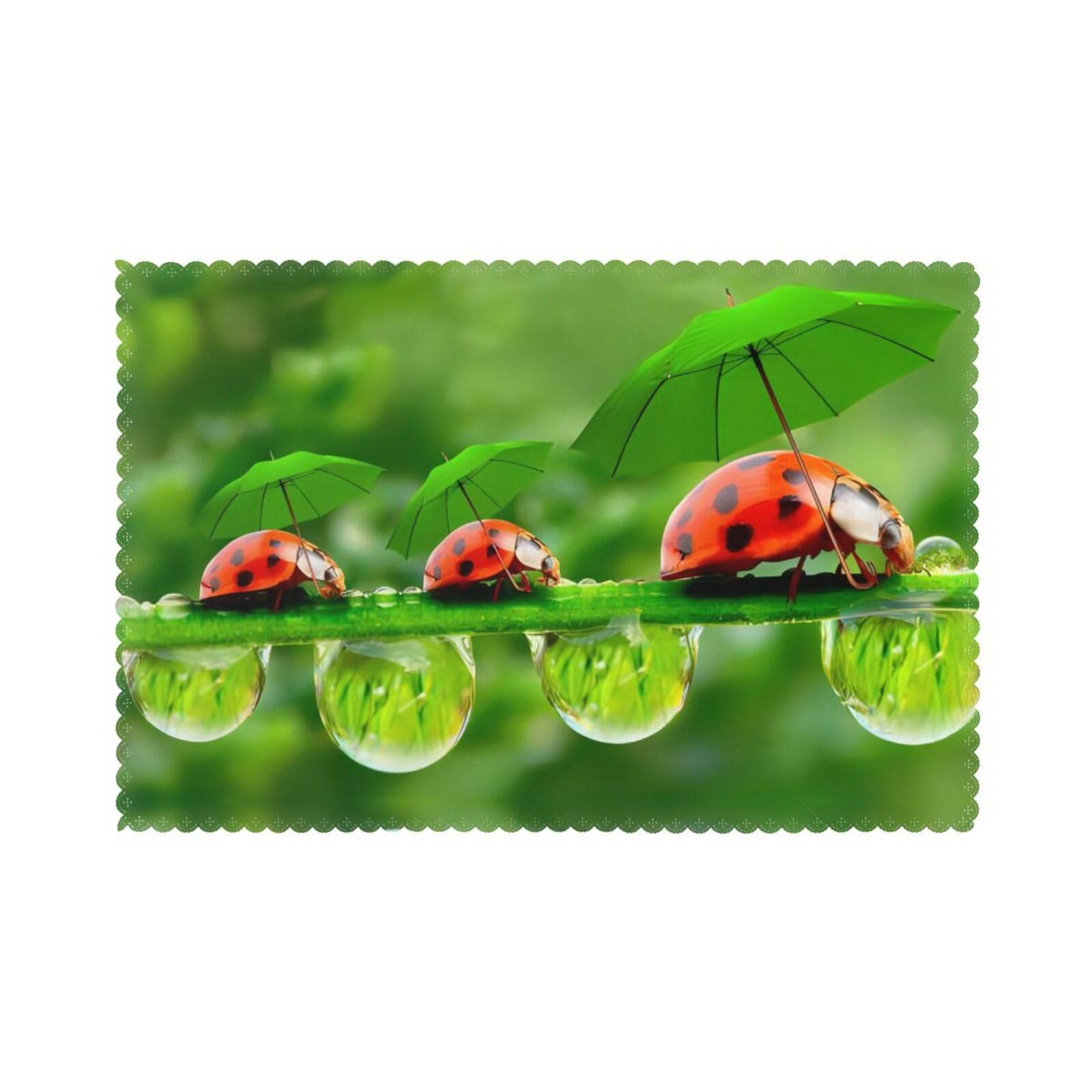 YYHWHJDE Funny Ladybug Prints Placemats Set of 6 12x18in - Engineered for Durability & Heat Resistance Polyester