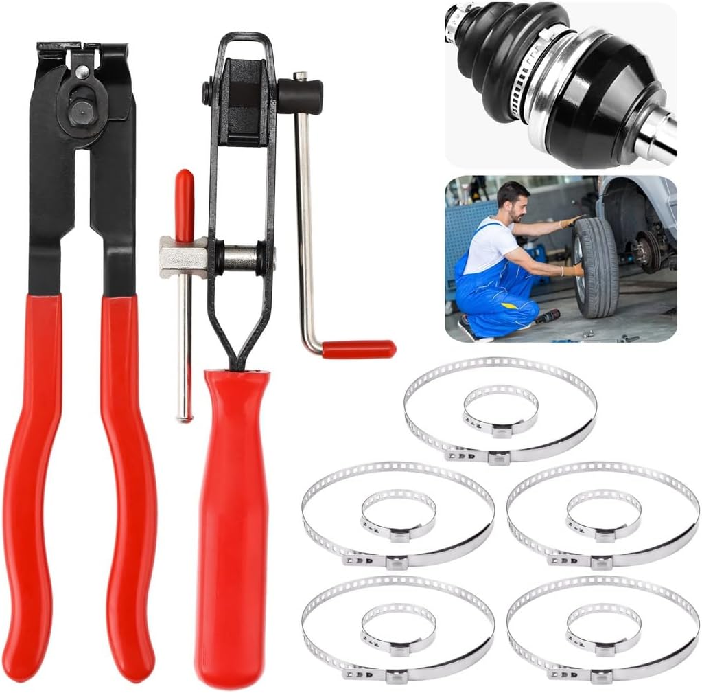 12 Piece Cv Joint Boot Clamp Kit with Pliers, Includes 10 Stainless Steel Bands and 2 Tensioning Tools for Automotive Axle Repairs