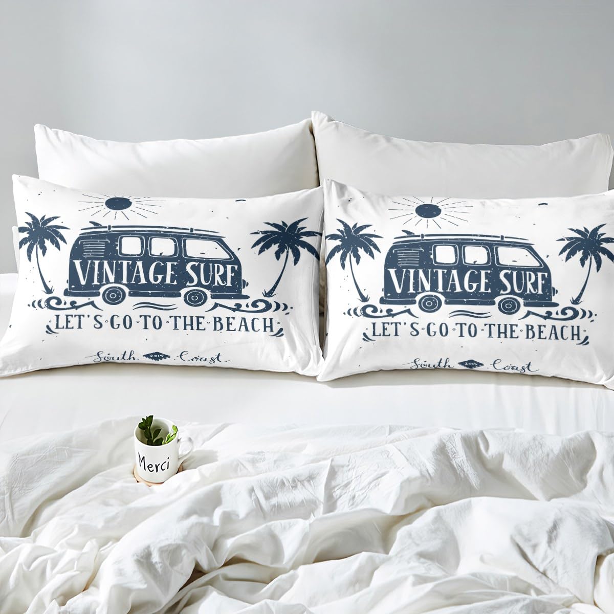 Manfei Summer Surf Duvet Cover Set Single Size, Tropical Palm Trees Bedding Set 2pcs for Kids Boys Girls Room Decor, Surfing Trailer Truck Comforter Cover Soft Polyester Quilt Cover with 1 Pillowcase - Image 4