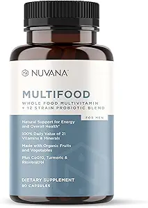 Nuvana Multifood Whole Food Multivitamin for Men | Prebiotics, Probiotics, and Antioxidants | Boosts Immunity, Improves Gut Health, and Supports Heart Health | Vegan | GMC Certified | 60 Capsules