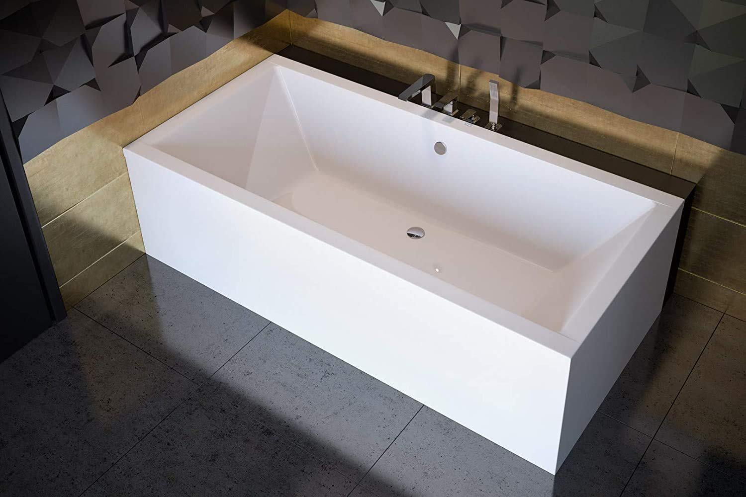 VBChome Bañera 175x80 cm Juego de Acrílico Bañera con Sifón Rectángulo Diseño Blanco Grifo de Desagüe Moderno en Cromo Simplex para 2 Personas (175x80cm)