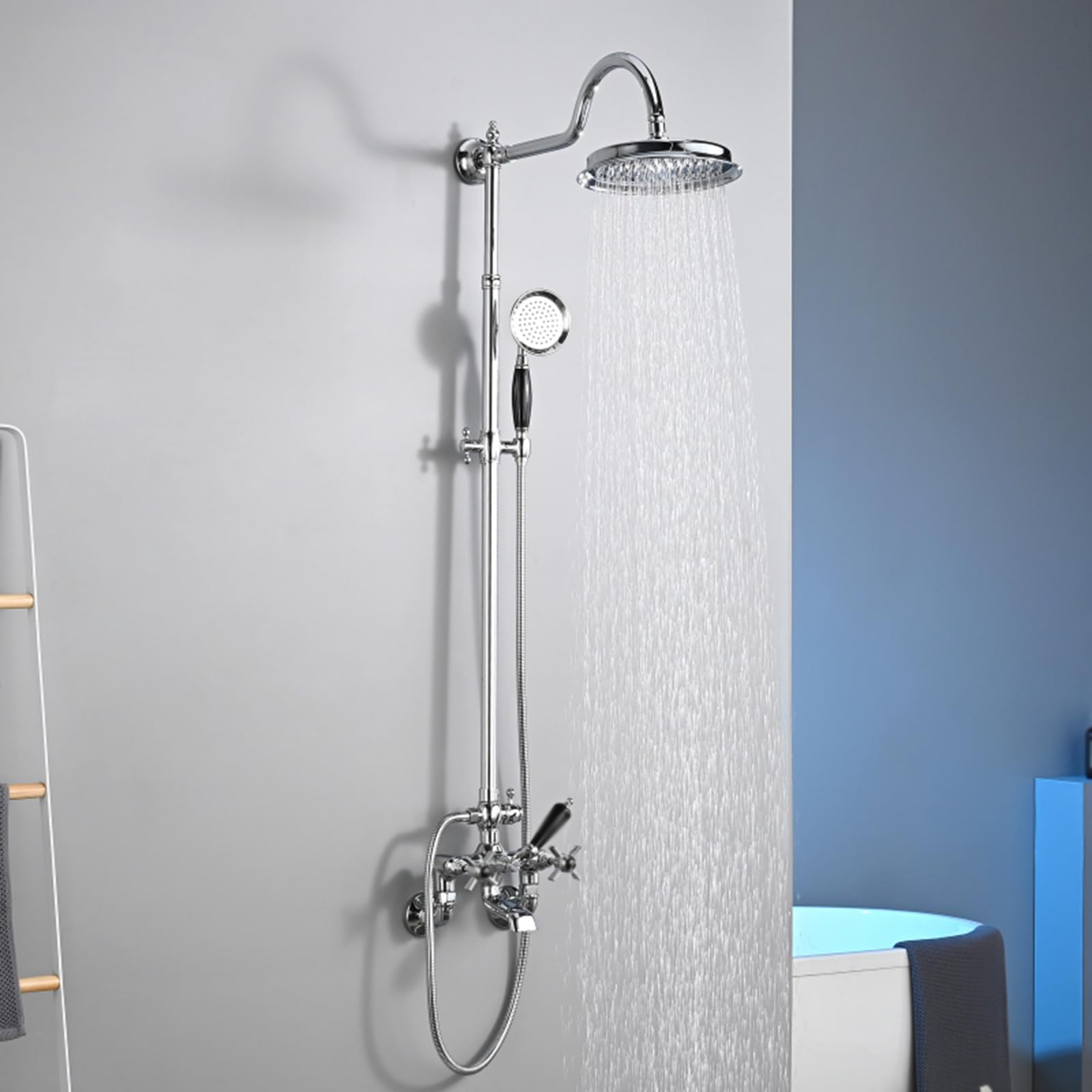Robinetterie de baignoire et mitigeur de douche argent avec flexible de 150 cm