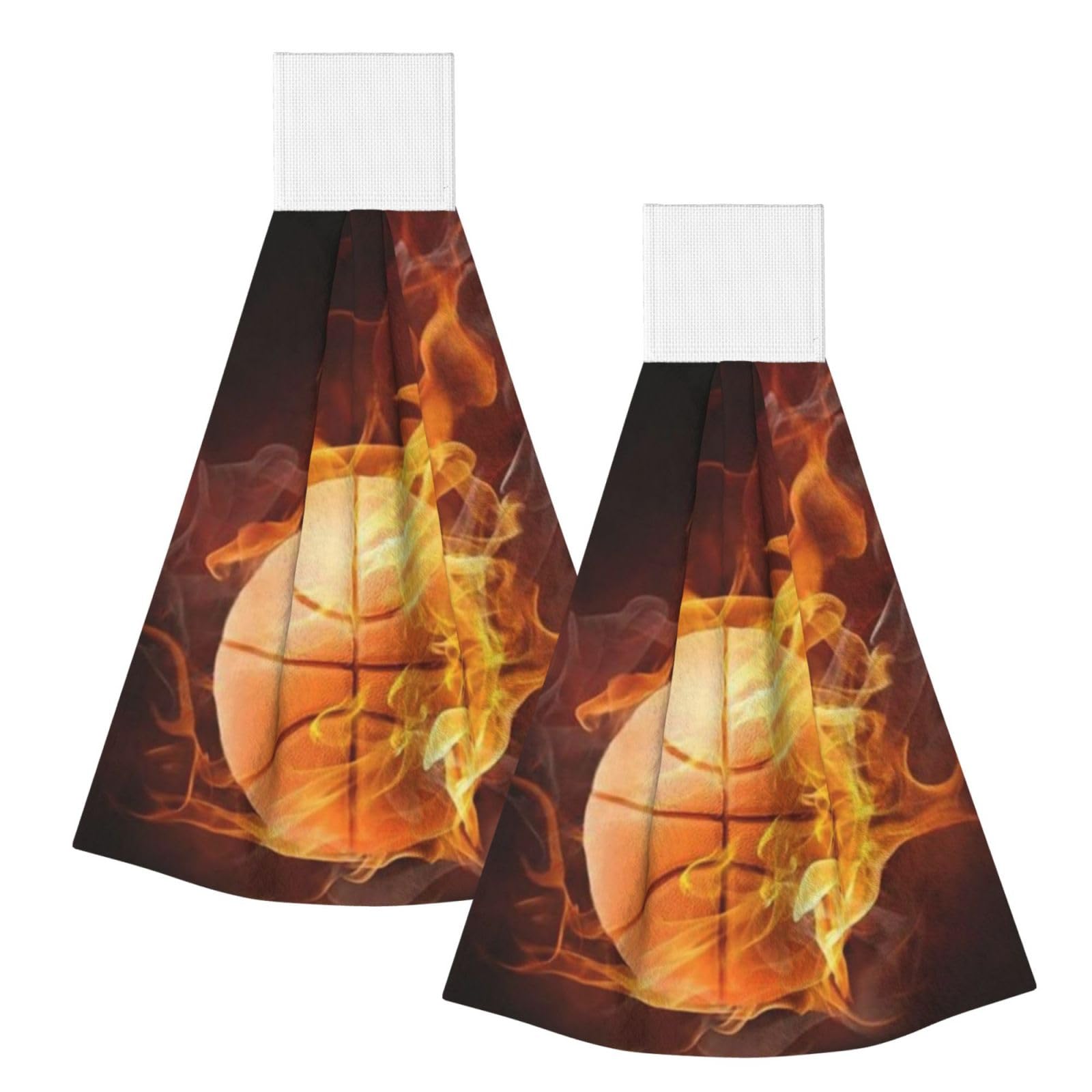 DOPKLNA Basketball Print, 2 Pcs Hanging Coral Fiber Hand Towels for Bathroom, Absorbent Kitchen Towels