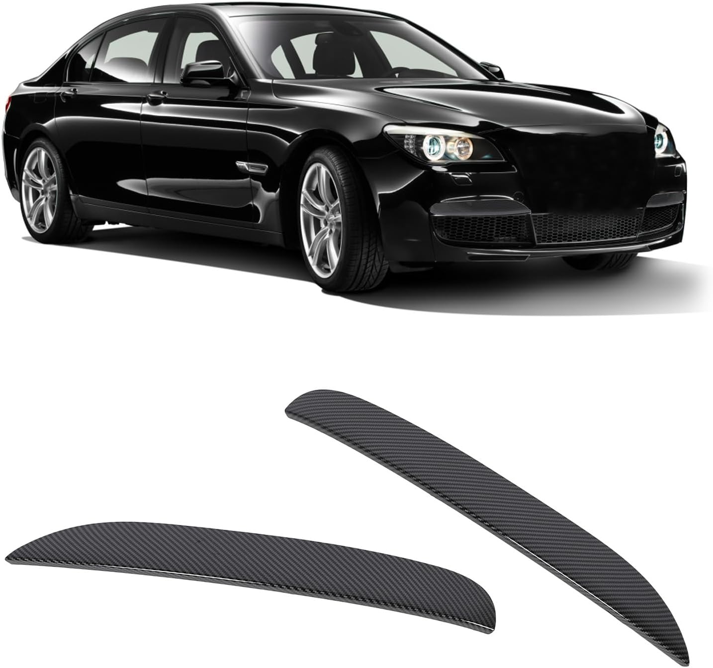 Front Bumper Moulding Trim Carbon Fiber Style Left Right Protective Decorative Stripe for 7 Series F01 F02 F04 2008 to 2015 ABS Material Snap Mount Installation
