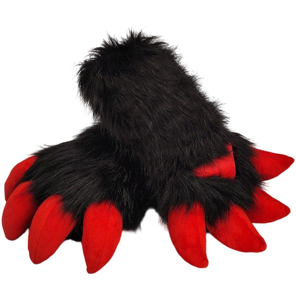 Fituenly Furry Animal Paw Gloves Cartoon Dragon Animal Paw Gloves Furry Plush Full Finger Mittens Cute Anime Fursuit Accessory