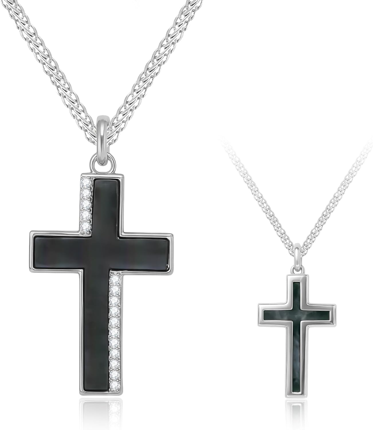 S925 Sterling Silver Cross Necklace for Women, Dainty Mother of Pearl Pendant with Cubic Zirconia, Chic Symbolic Jewelry Gift for Her