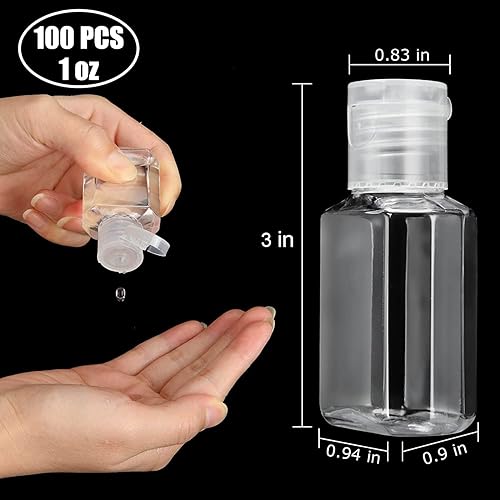 Miniatura 2 de APACALI 100 botellas de viaje de plástico de 1 onza, mini botellas de champú, botellas vacías pequeñas, recipientes para cosméticos recargables con