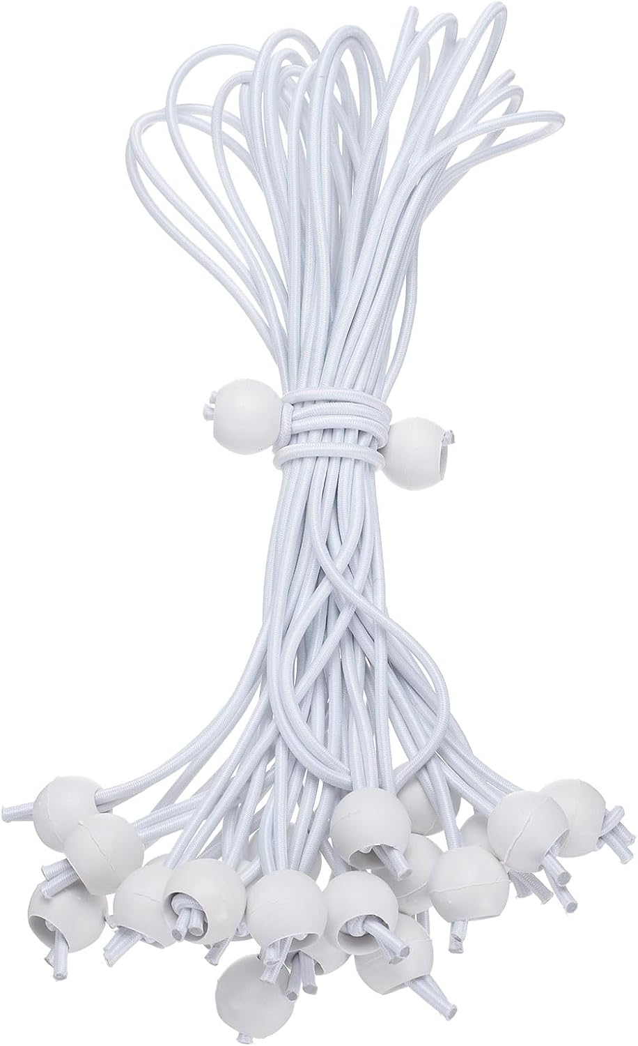 HARFINGTON 20Pcs Ball Bungee Cords 12" Heavy Duty Bungee Cord Balls Bungee Cords with Balls Tarp Bungee Balls Ties for Tent Camping Cargo Holding Wire and Hoses, White