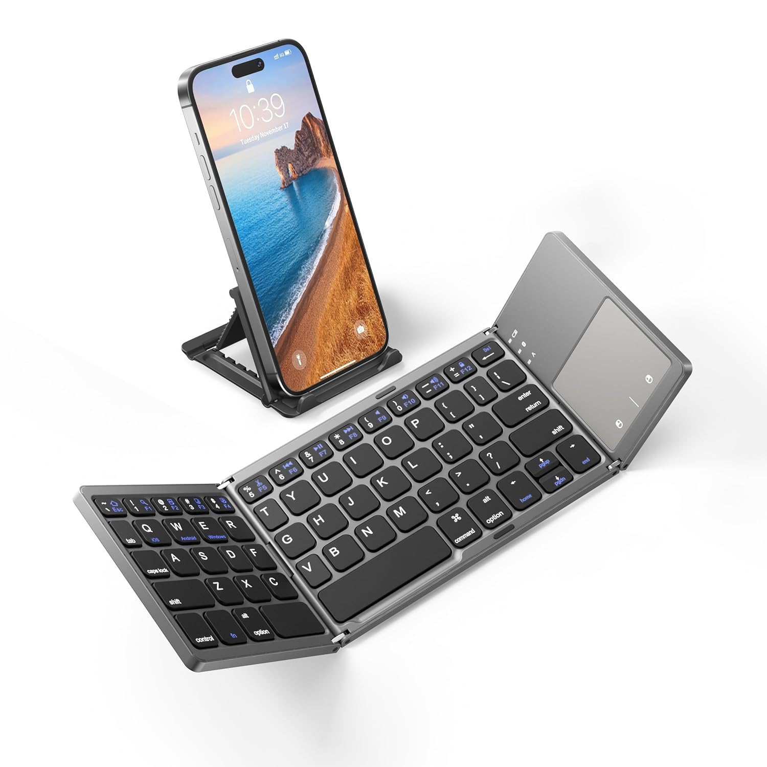 MICROWARE Foldable Bluetooth Keyboard with Touchpad, Full-Size Wireless Folding Holder, Rechargeable Portable Travel for iOS Android Windows Mac OS, Support 3 Devices (BT5.1 x 3)-image-17