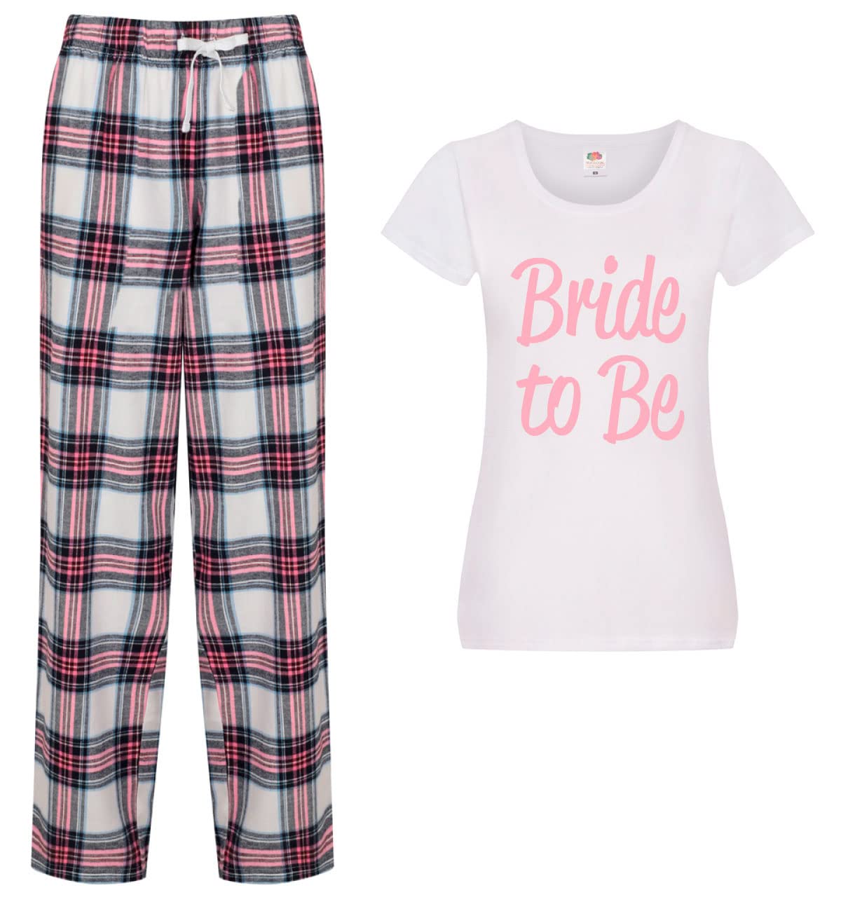 60 Second Makeover Women's Pink Limited Bride To Be Pyjamas Tartan Trouser Bottoms Pyjama Wedding Hen Party Size - M