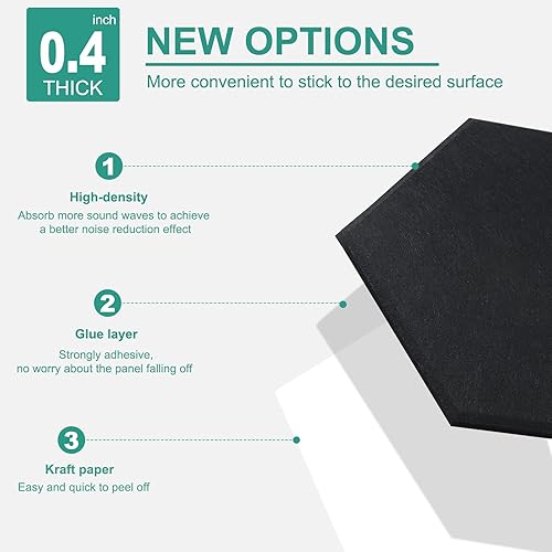 Miniatura 3 de Paquete de 12 paneles acústicos autoadhesivos de 14 x 13 x 0.4 pulgadas, paneles de absorción de sonido, paneles de alta densidad a prueba de sonido