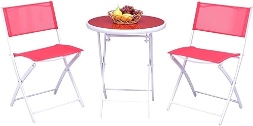Giantex Juego de mesa de bistró, juego de 3 piezas para patio, mesa y sillas plegables al aire libre, juego de comedor plegable para patio, juego de