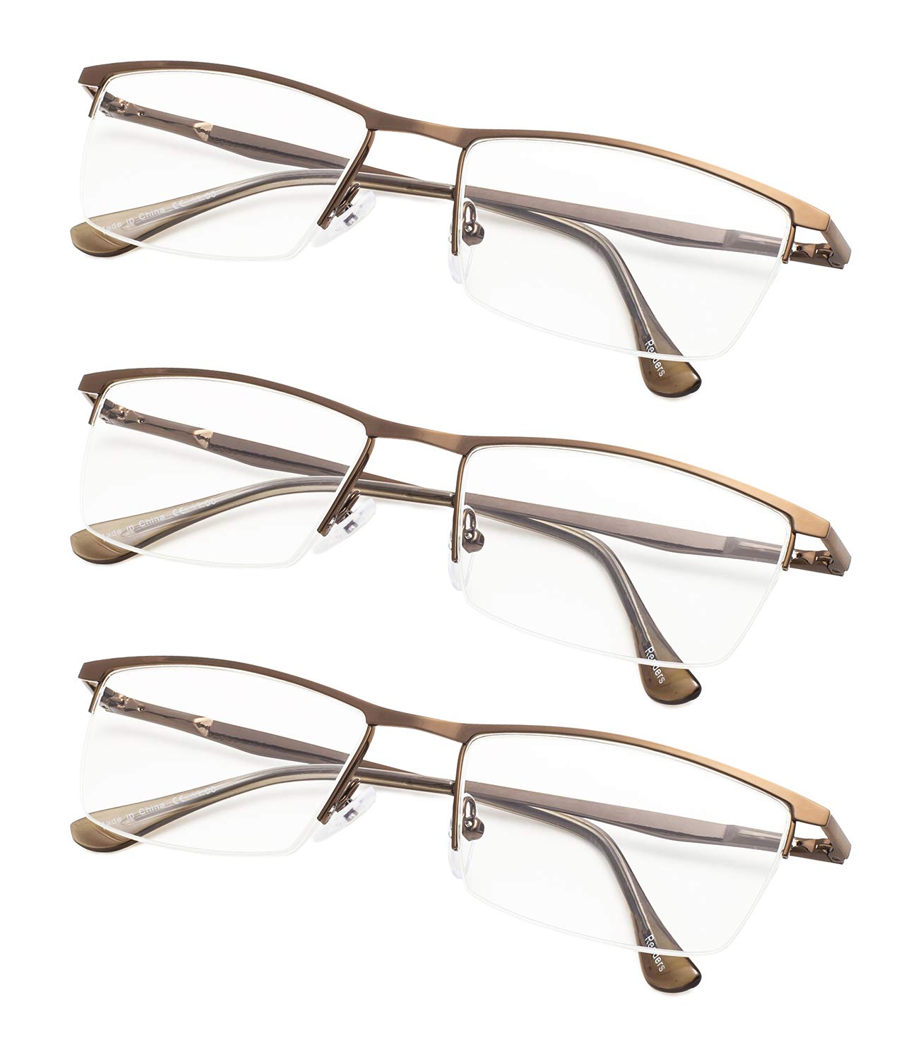 Gr8SightHalf-Rim Reading Glasses 3-Pack with Spring Hinges Brown