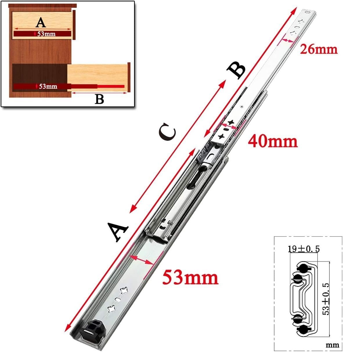 Guide per cassetti, Confezione da 2 armadietti ad Estensione Completa con Cuscinetti a(1100 mm)