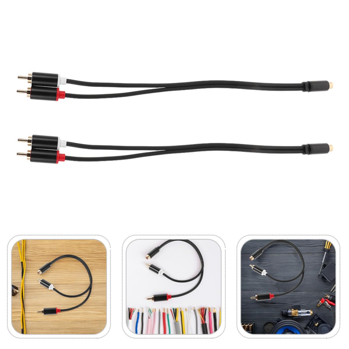Car Audio Speaker Wire RCA Female to Dual Male Splitter Cable 0. 2pcs Gold-Plated Connector for Car Installation and Audio Signal Transmission