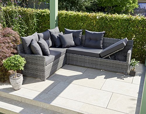 Greemotion Miami Comfort 5-teilig Rattan Lounge-Set, Aluminium, 73 x 192 x 75 cm, grau/anthrazit – Bild 6