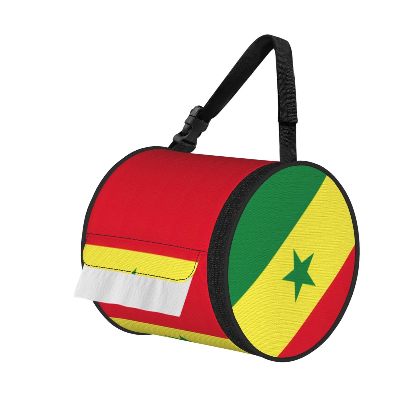 Flag of Senegal Printed Adjustable Roll Paper Holder, Snap Buckle Oxford Cloth Tissue Bag for Home Office Car