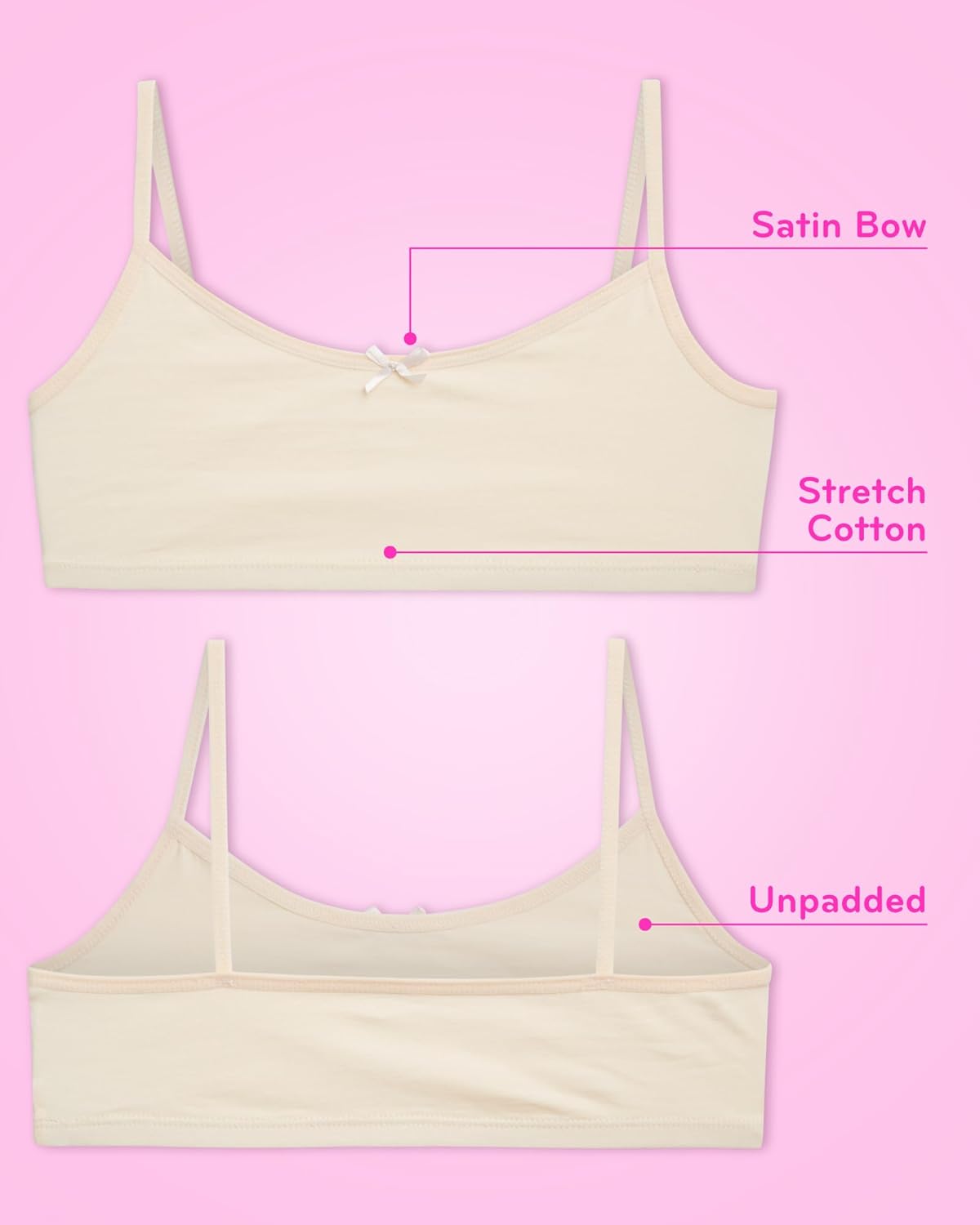 Sweet & Sassy Girls Training Bra - 10 Pack Seamless Crop Cotton Bras - Cami Training Bras for Girls (Sizes: S-L)
