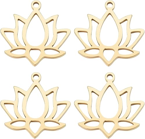 Beebeecraft 1 caja de 20 dijes de flor de loto chapados en oro de 18 quilates de latón tibetano estilo tibetano plano redondo con anillo de salto