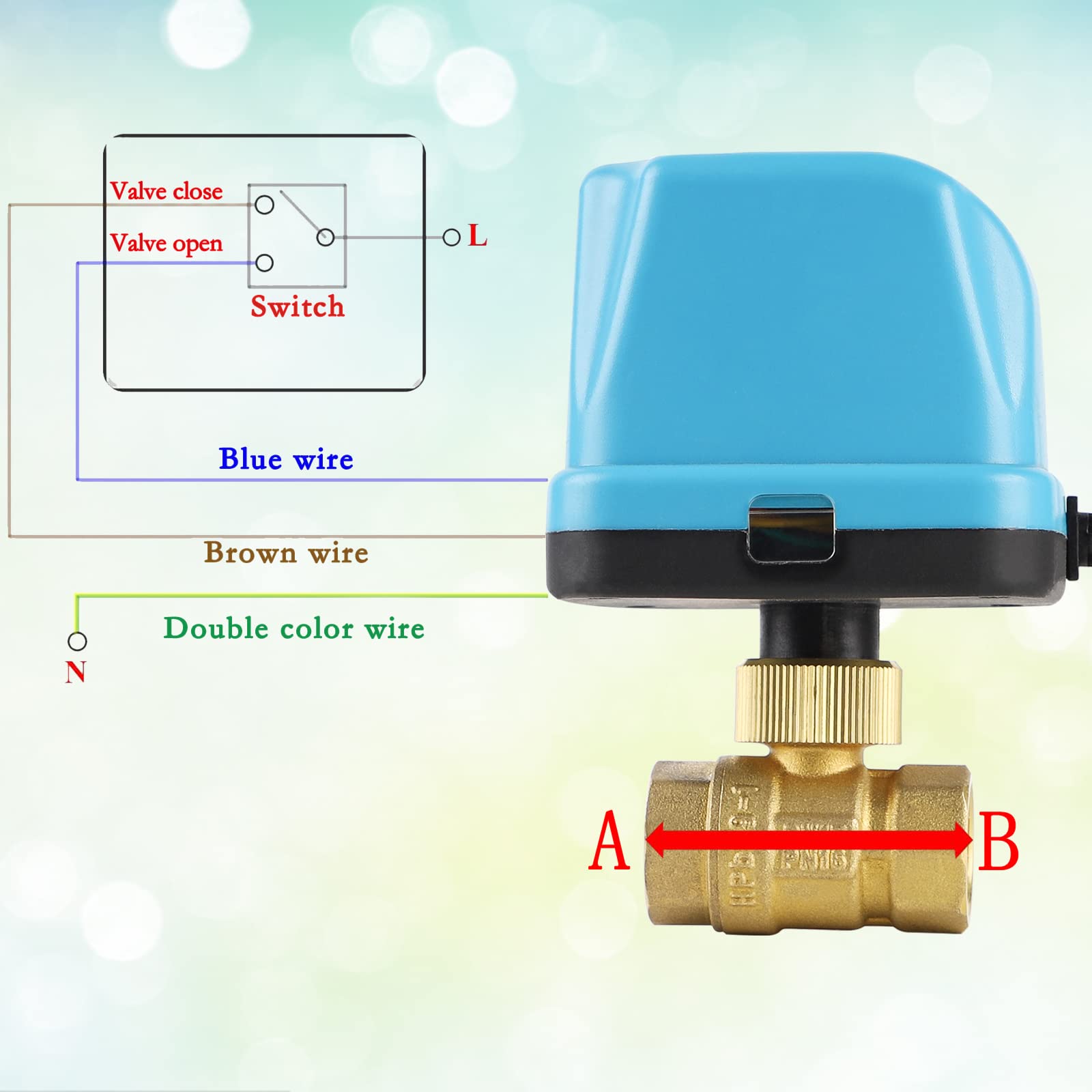 SWAWIS Vanne Motorisée 2 Voies à Bille DN20 3/4 Pouces AC 230V Electrovanne Laiton de Zone, Bleu