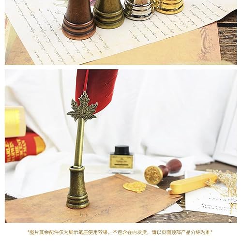 Feather Quill Pen Vintage Feather Dip Ink Pen Set Copper Pen Stem Writing Quill Pen Calligraphy Pen As Christmas Birthday Gift Set (Navy Blue) - Thumbnail 5