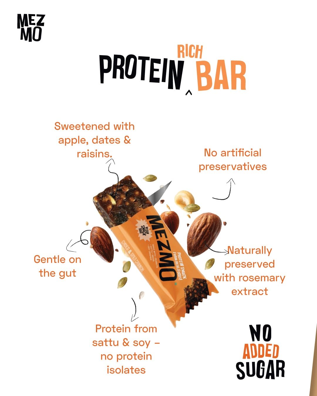 Mezmo Protein Energy Bar 35g Plant based | No Preservative | No Added Sugar | Gut Friendly | No Isolate (Pack of 6) 4