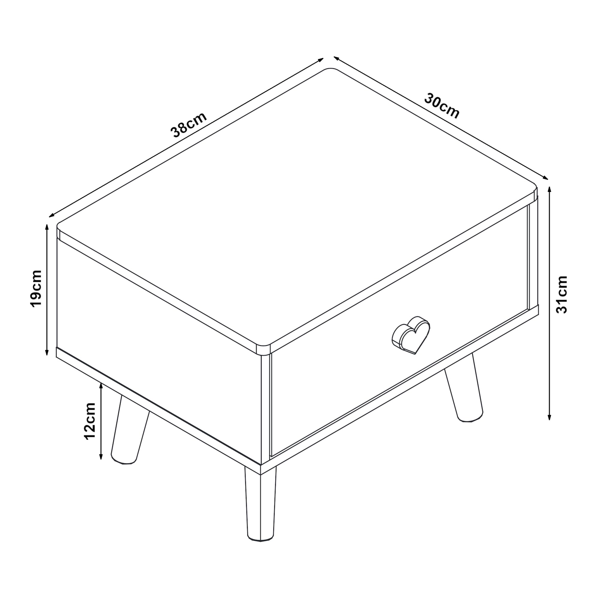 [en.casa] Table de Chevet pour Enfant Table d'Appoint Tiroir avec Poignée en Forme de Coeur pour Chambre Panneau de Particules MDF Bois de Pin 31 x 38 x 30 cm Blanc Rose