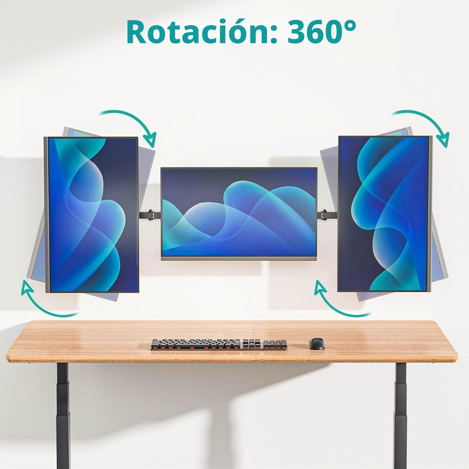 WALI Soporte de Pared Triple para Monitor de 17 a 32 Pulgadas, Brazo de Monitor de computadora para 3 Pantallas, Soporte de Pared Giratorio inclinable con Agujeros de Montaje de 75 x 75/100 x 100 mm,