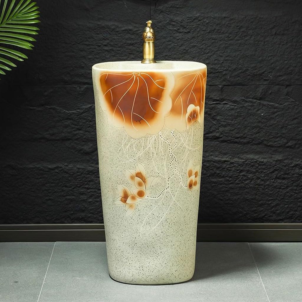 Pedestal Sinks Retro Ceramic Outdoor Courtyard Floor-Standing Wash Basin Balcony Garden Bathroom Sink (A)