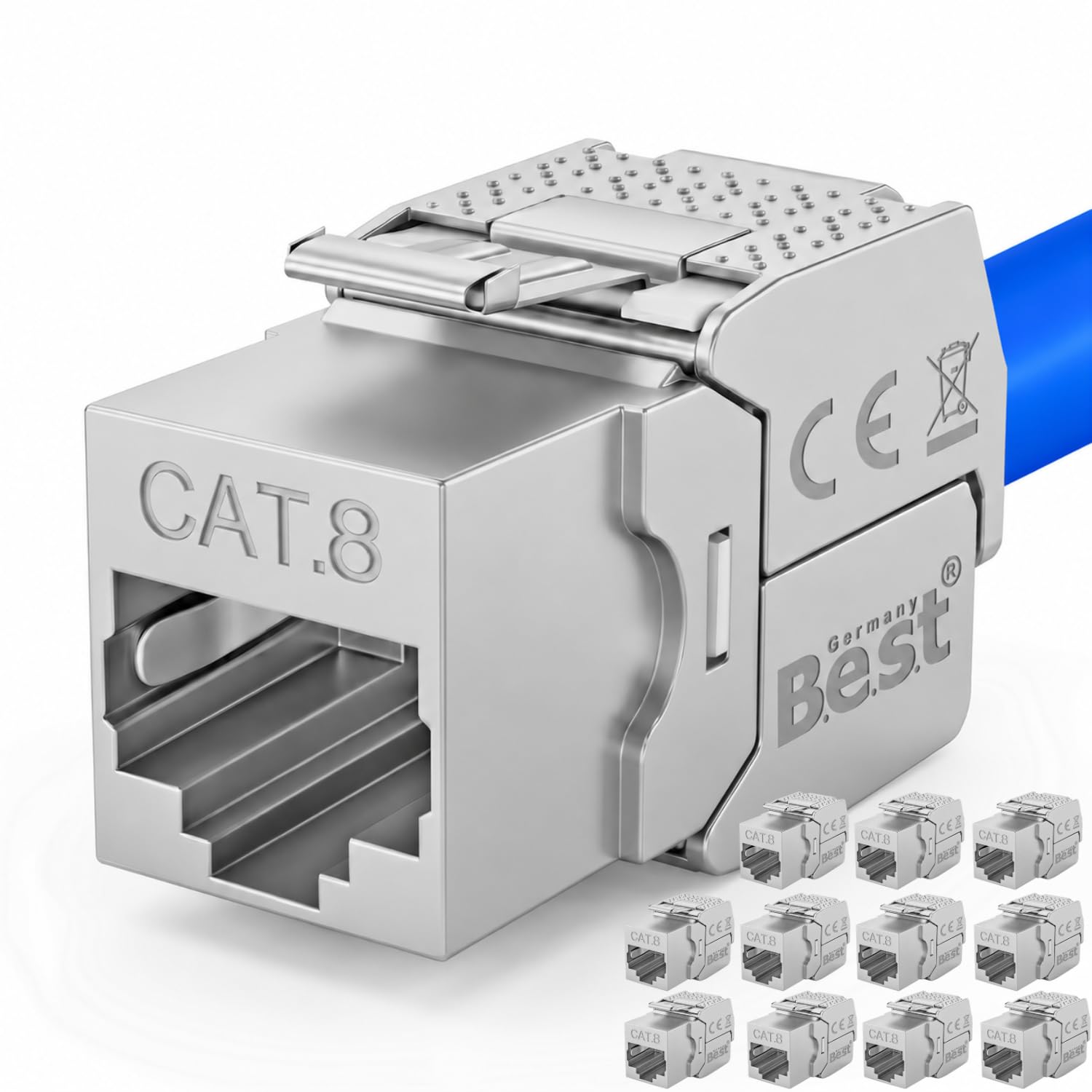 Lot de 12 modules réseau Keystone CAT 8 RJ45 - Prise Keystone haute vitesse - Montage sans outil - 40 Gbit/s - Blindé STP - Contacts plaqués or - Compatible avec AWG 22-26 et panneaux de brassage