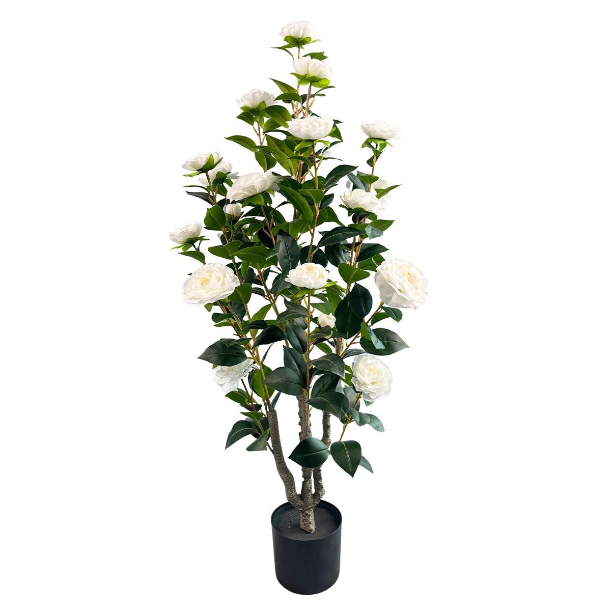 Alonfale 3.4ft Artificial Camellia Tree | White Flowers & Green Leaves | Indoor Outdoor Decor, No Maintenance (1 Pack - White)