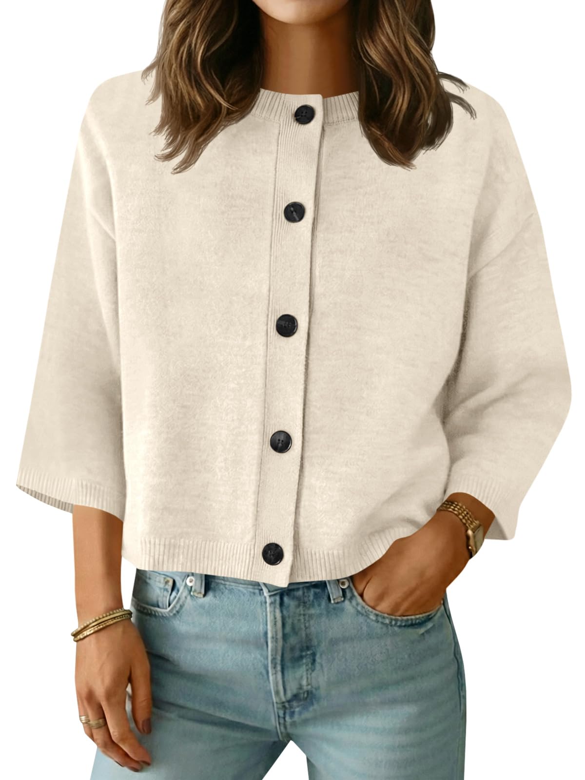 Saodimallsu Womens Short Sleeve Cardigan Sweaters Crew Neck Button Down Lightweight Casual Summer Knit Tops