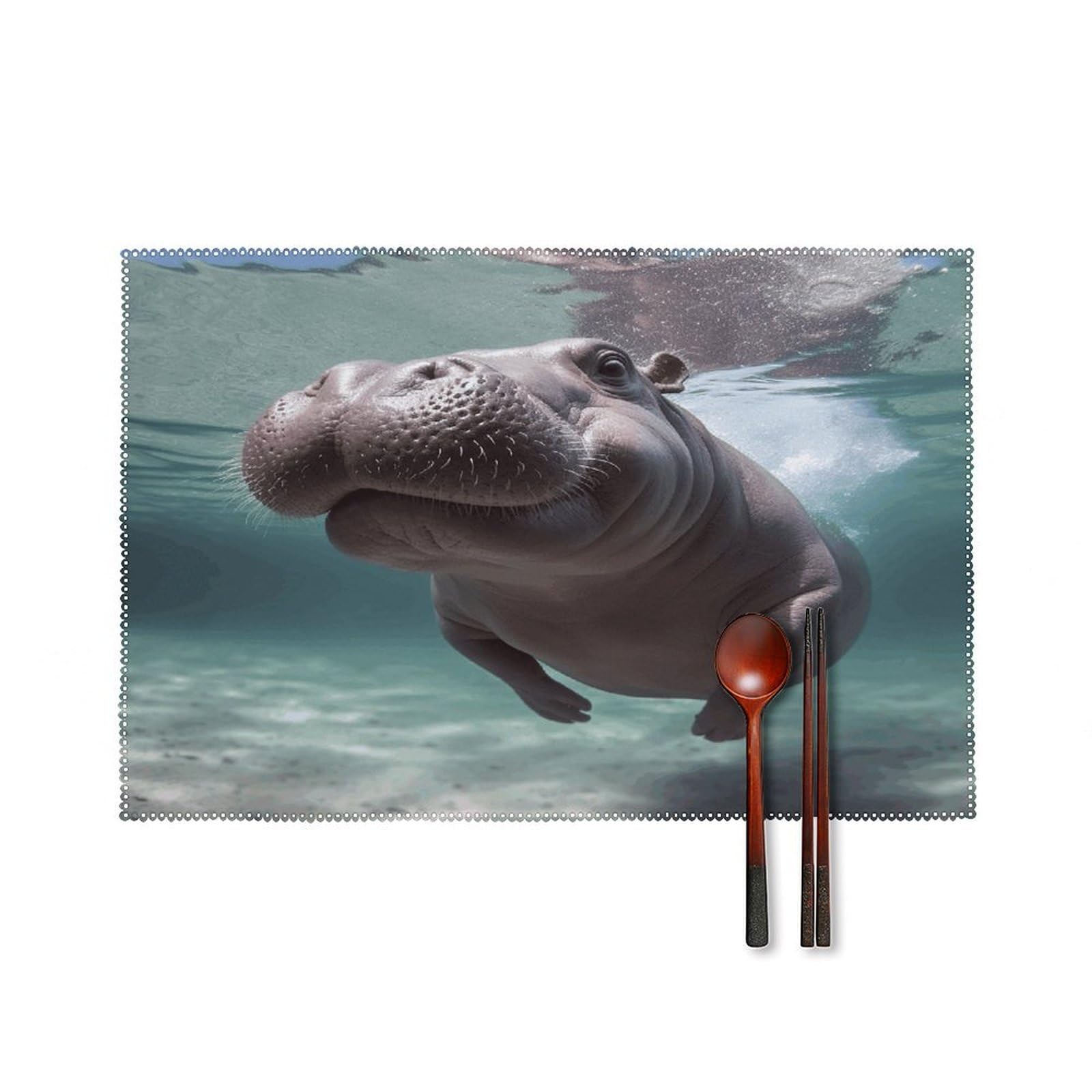 Diving Hippo Placemats Set of 4 Non-Slip Heat Resistant Table Mats Canvas Washable Cloth Place Mats Easy to Clean Premium Placemat for Kitchen Dining Table Decoration