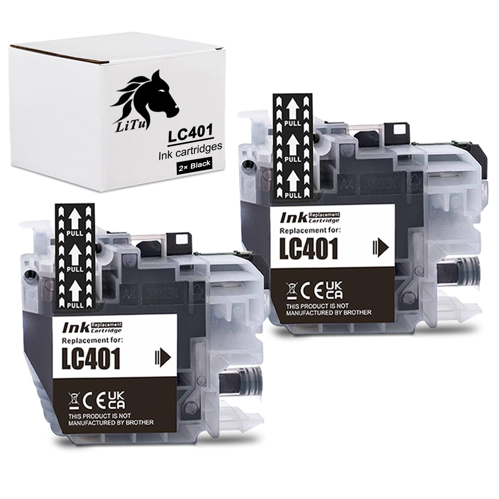 LiTuhorse Compatible LC401 Black Ink Cartridge Replacement for Brother LC401 BK LC401BK for Brother Printer MFC-J1010DW MFC-J1012DW MFC-J1170DW Printer, MFC-J1010DW Ink Cartridges Black 2 Packs