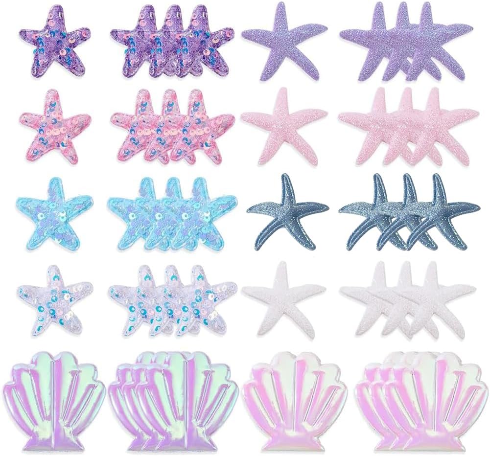 AHANDMAKER 100Pcs 10 Styles Ocean Theme Sequin Patches, Decorative Cartoon Starfish Shell Shape Appliques Shiny Sew on Patch for Clothes Jackets Jeans Dresses Shoes Hats Bags Decoration DIY Crafts