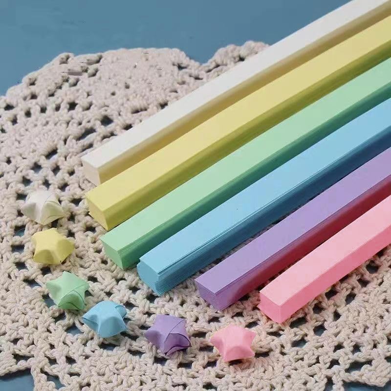 1080 Sheets Star Origami Paper 6 Assortment Color Star Paper Strip Double Sided Origami Stars Paper Solid Color Lucky Star Decoration Paper Strips DIY Hand Art Crafts (1080 Sheets 6 colors)