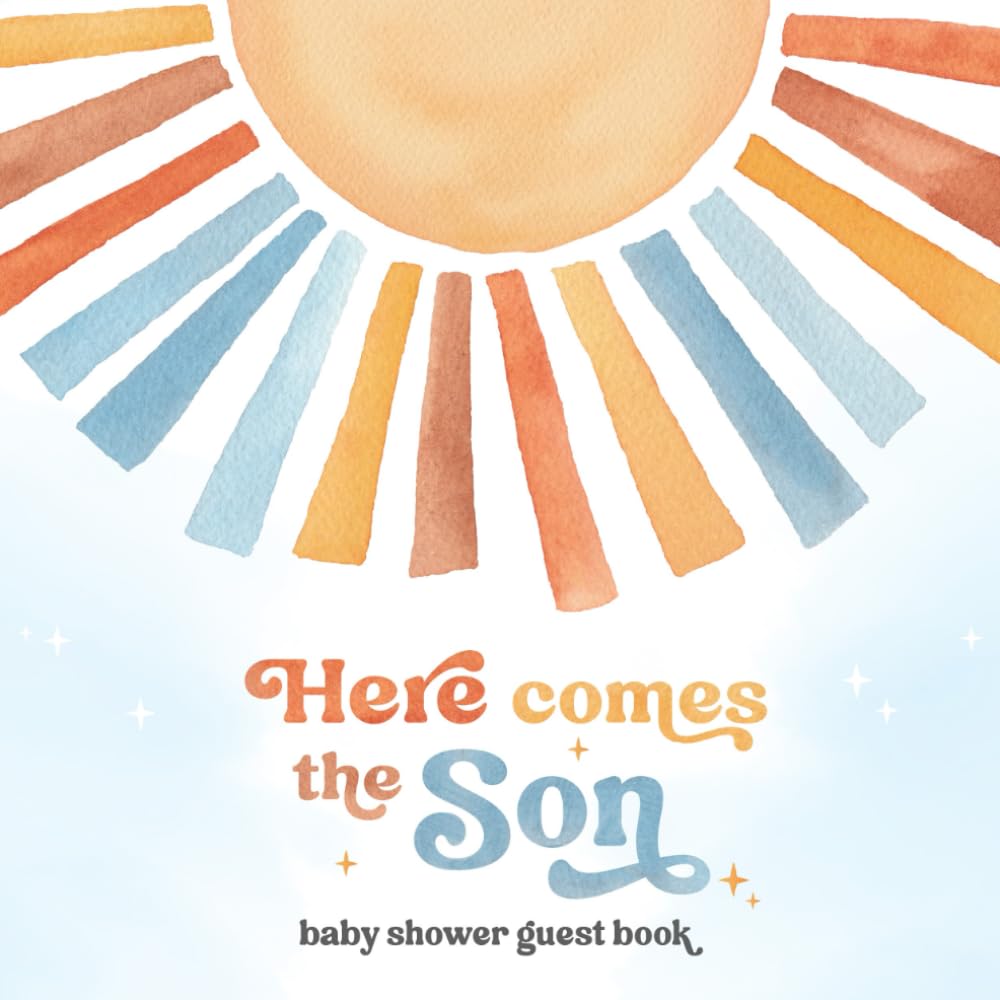 Here Comes The Son Baby Shower Guest Book: Includes Gift Log, Wishes for Newborn, Birth Predictions and Keepsake Photo Pages - Retro Sunshine Theme for Boy