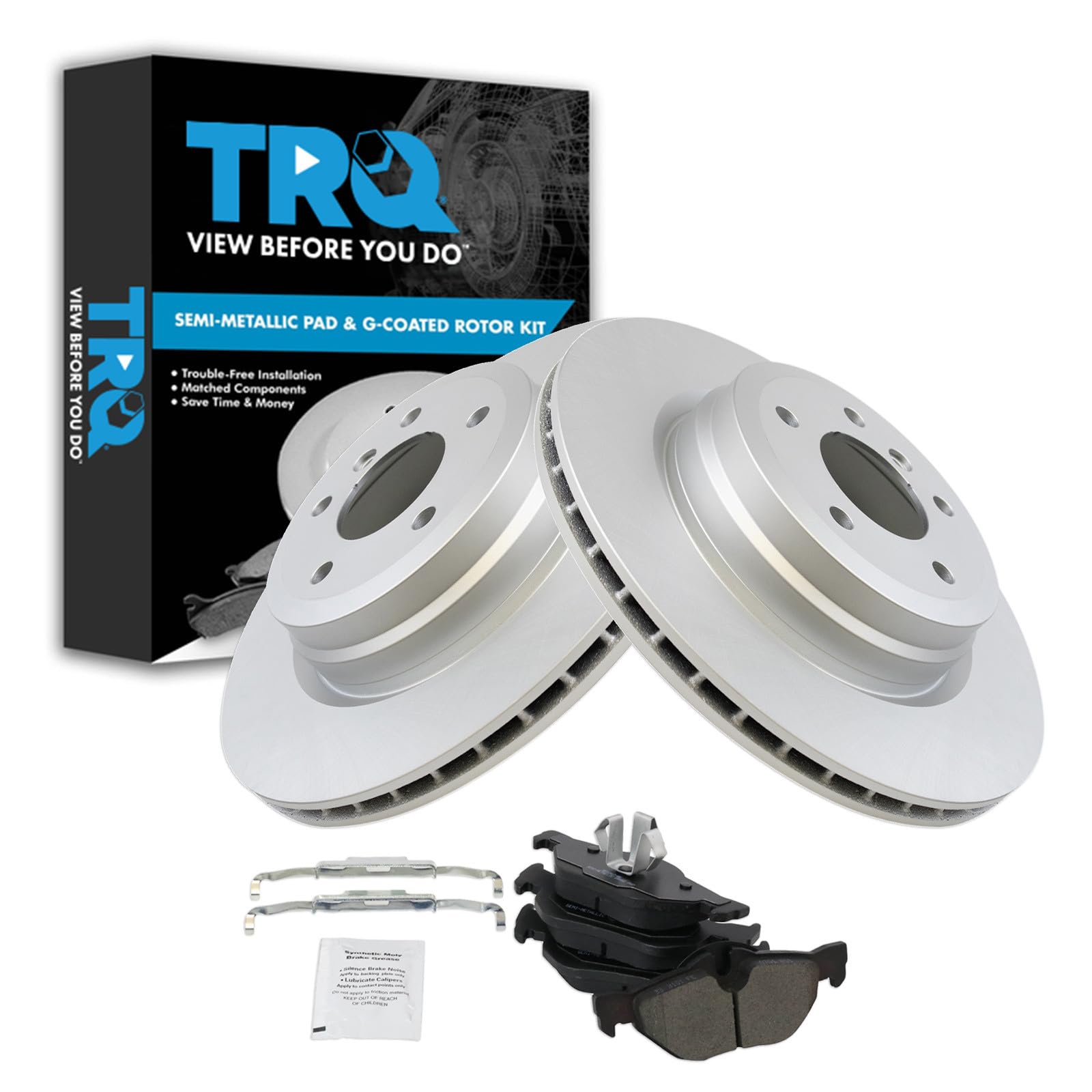 TRQ Rear Brake Pad and Rotor Set Semi Metallic 336mm Rotors Compatible with 2013-2014 BMW X1