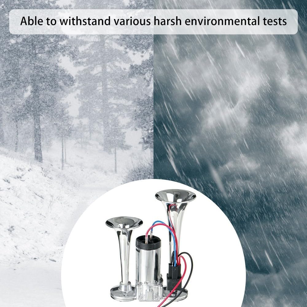 Autohupe, 150 DB Super Laut Doppelte Elektrische Lufthupe Elektrische Hupe Versorgung Doppelrohr Metall Verbundene Elektrische Pumpenhupe Air Horn Kit 12 V Zughupen Set für LKW Autos Boote