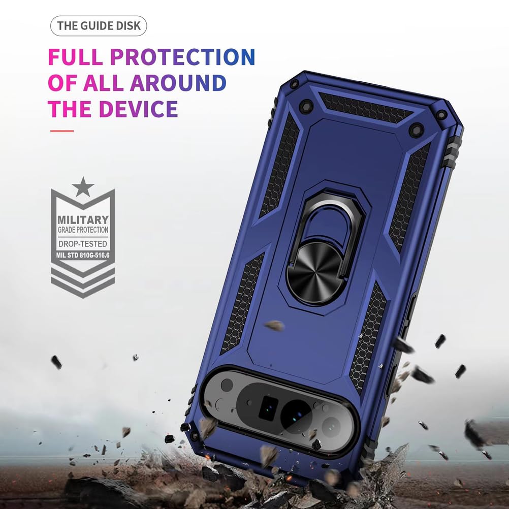 Stoßfest Hülle für Google Pixel 10 Pro/10 Pro XL/10, Dünne Gefrostet rutschfest Schutzhülle mit Drehbarer Metall Ring Ständer Handyhülle,Schwarz,10