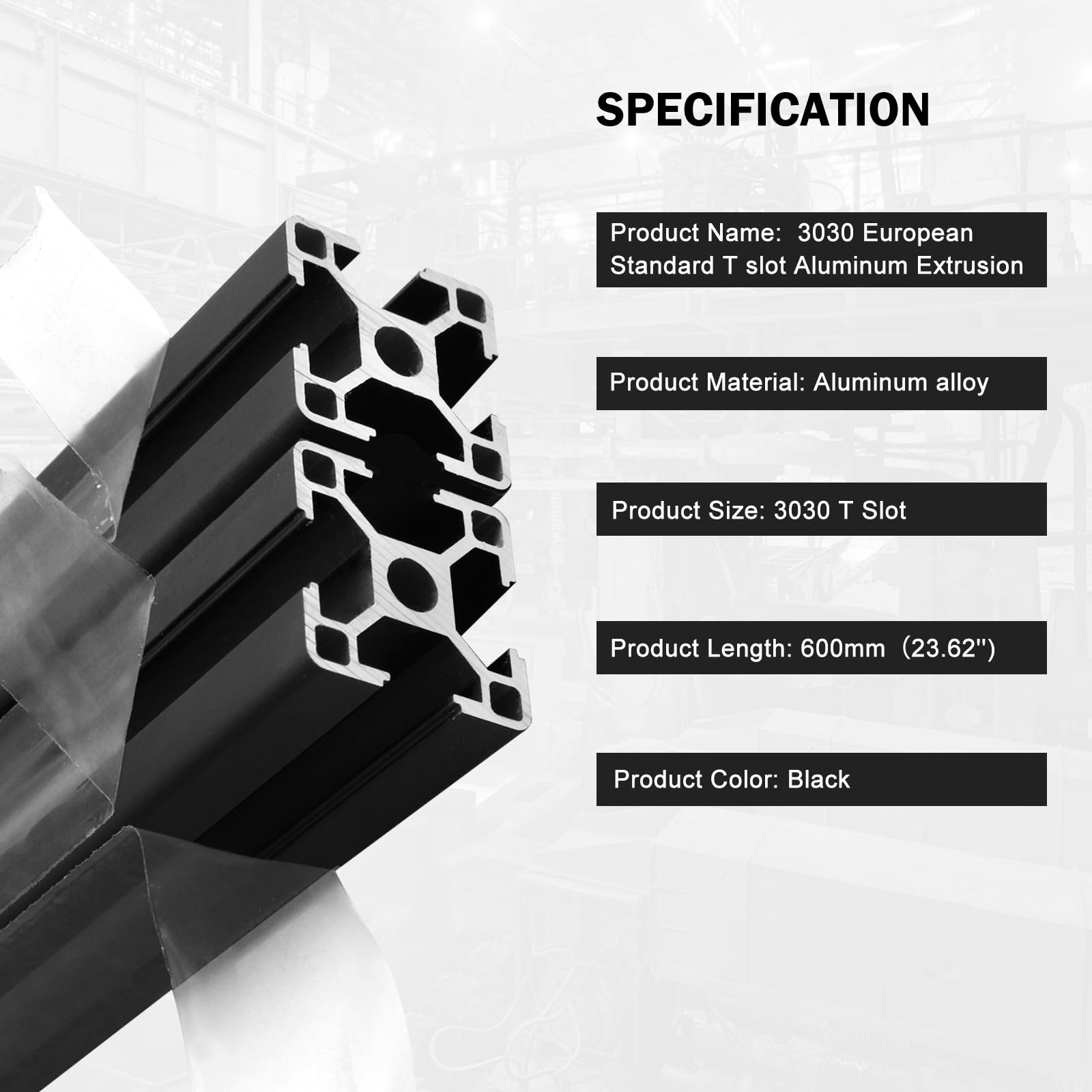 3030 Aluminum Extrusion T-Slot 600mm Black 4 Pack — Amazon image 3
