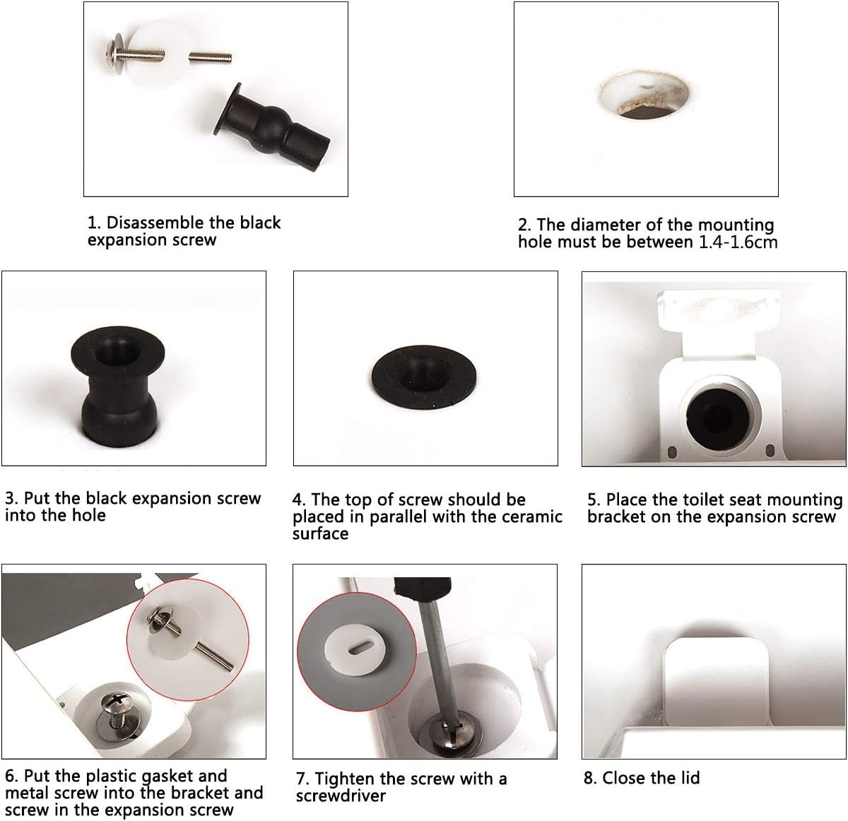 SelfTek 4 Pack Hinge Bolt Screws Toilet Seat Fixings Fix Expanding Rubber Top Nuts Screws Mount Seat Hardware Replacement Parts Kit
